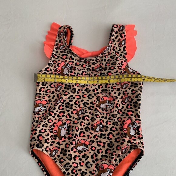 Buc-ees Leopard Animal Print Swimsuit Size 2T One Piece Ruffle Sleeve - Picture 2 of 7